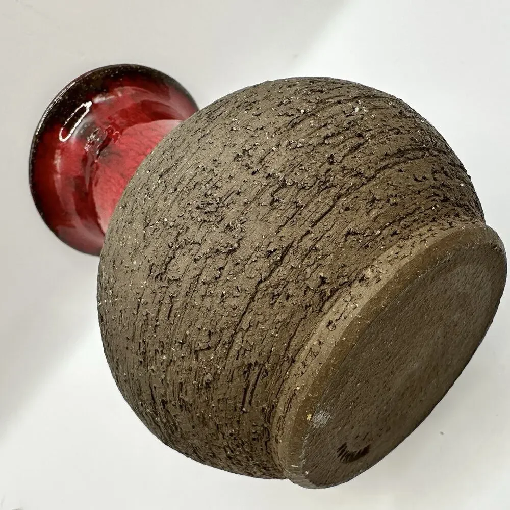 Lehmann Keramik Vase Fat Lava Mid Century Denmark Red Glaze Chamotte Fireclay